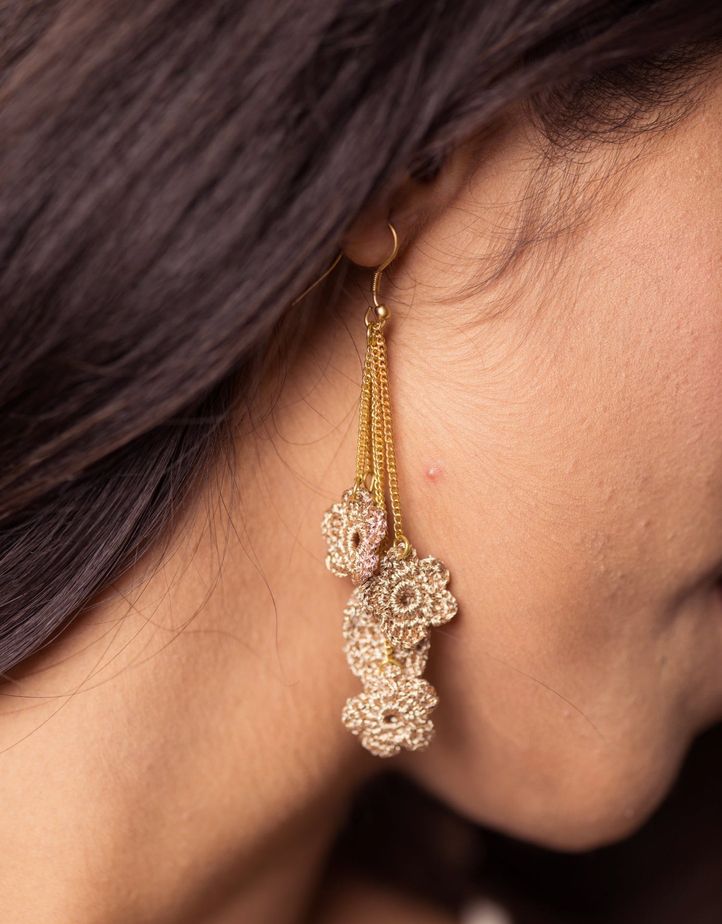 Flower Cluster Drop Hand-crochet Earrings