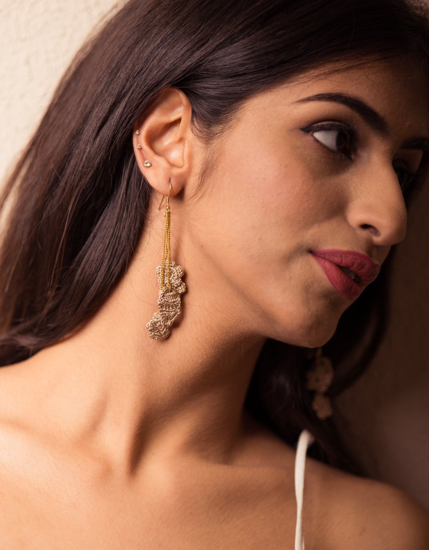 Flower Cluster Drop Hand-crochet Earrings