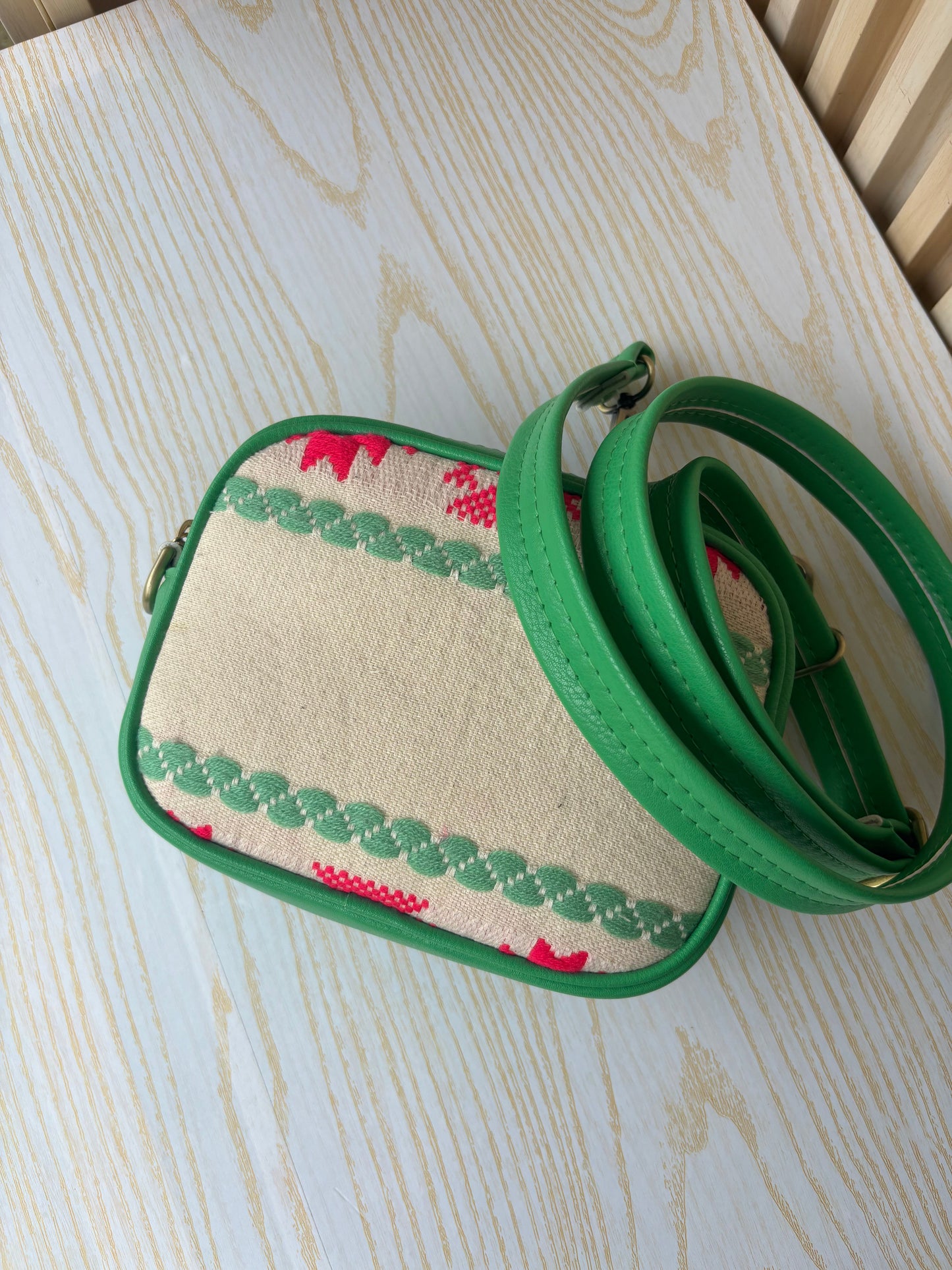 Pink And Green Handcrafted Sling Bag