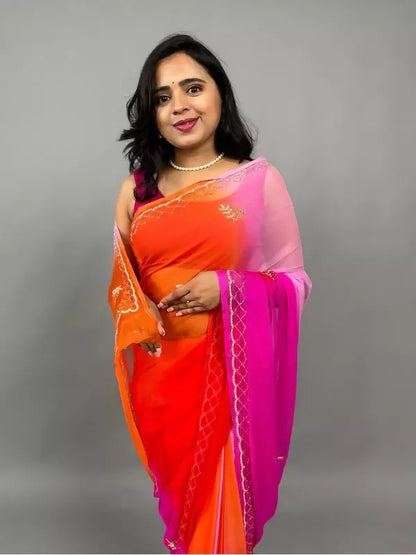 Rani Pink & Orange Ombre Chiffon Saree