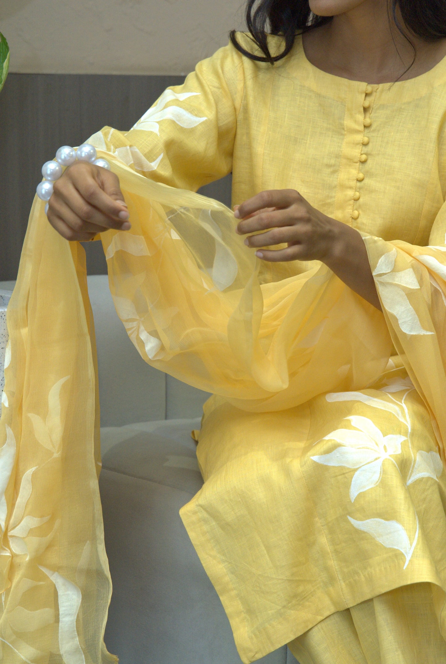 Iris Yellow Linen Kurta Set