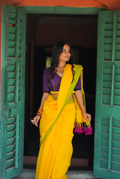 Yellow Bloom Cotton Office Wear Saree