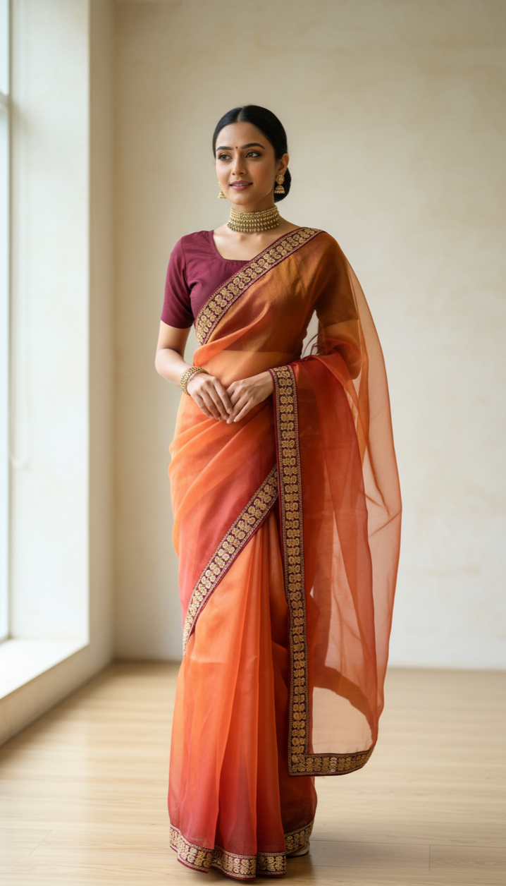 Ethereal Blossom Handwoven Organza Saree