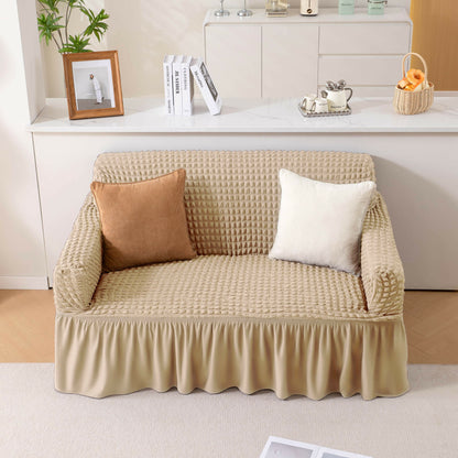 Stretchable Turkish Sofa Cover with Bubble Fabric & Frill