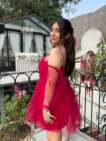 Ruby Tulle Dress With Detachable Puffy Sleeves
