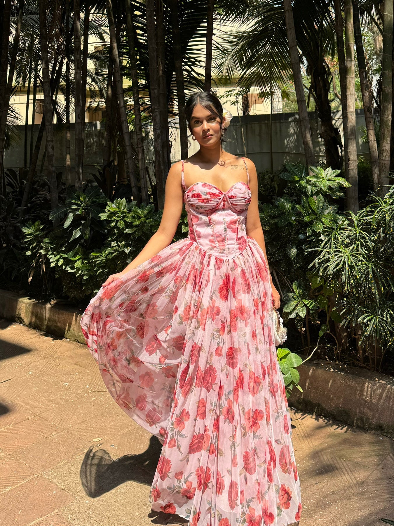 Floral Pink Padded Corset Gown