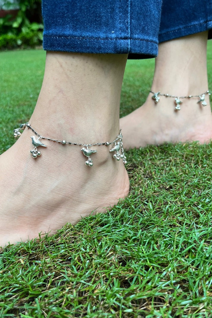 Silver Bird Anklet with Ghungaroos