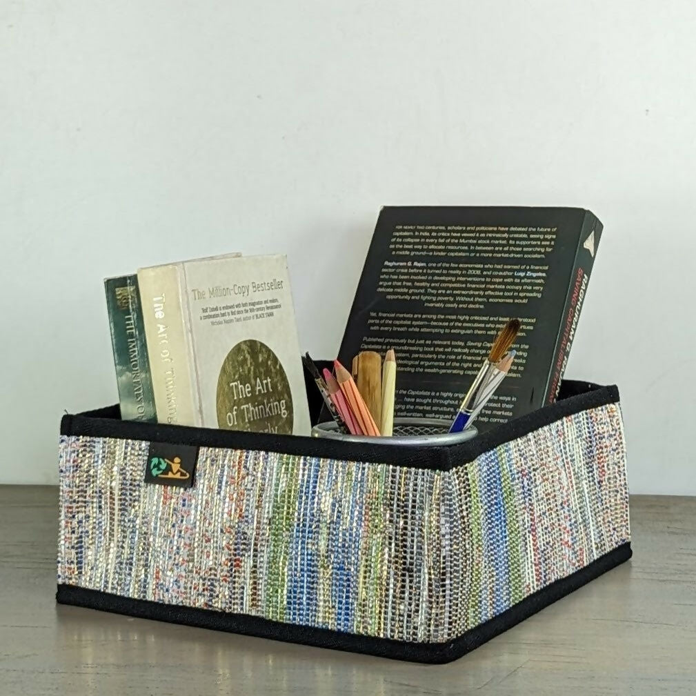 Upcycled Handwoven: Collapsible Storage Basket Small