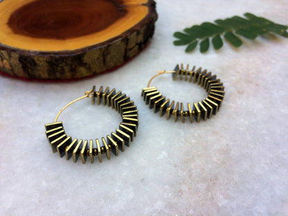 Golden Square and Beads Hoop Earrings