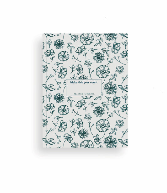 PlanDoReflect: Undated Yearly Planner + Guided Journal | Floral Pattern - White