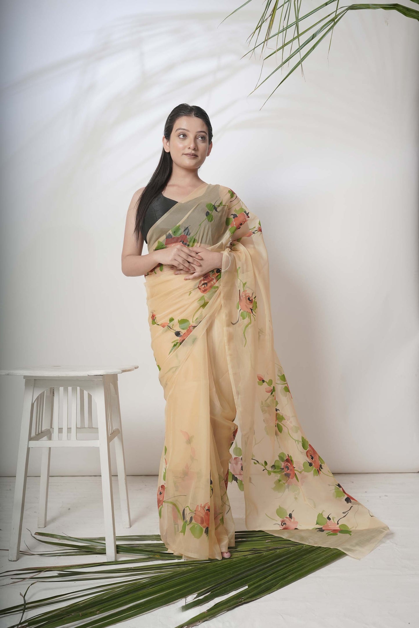 Floral Handpainted Organza Saree