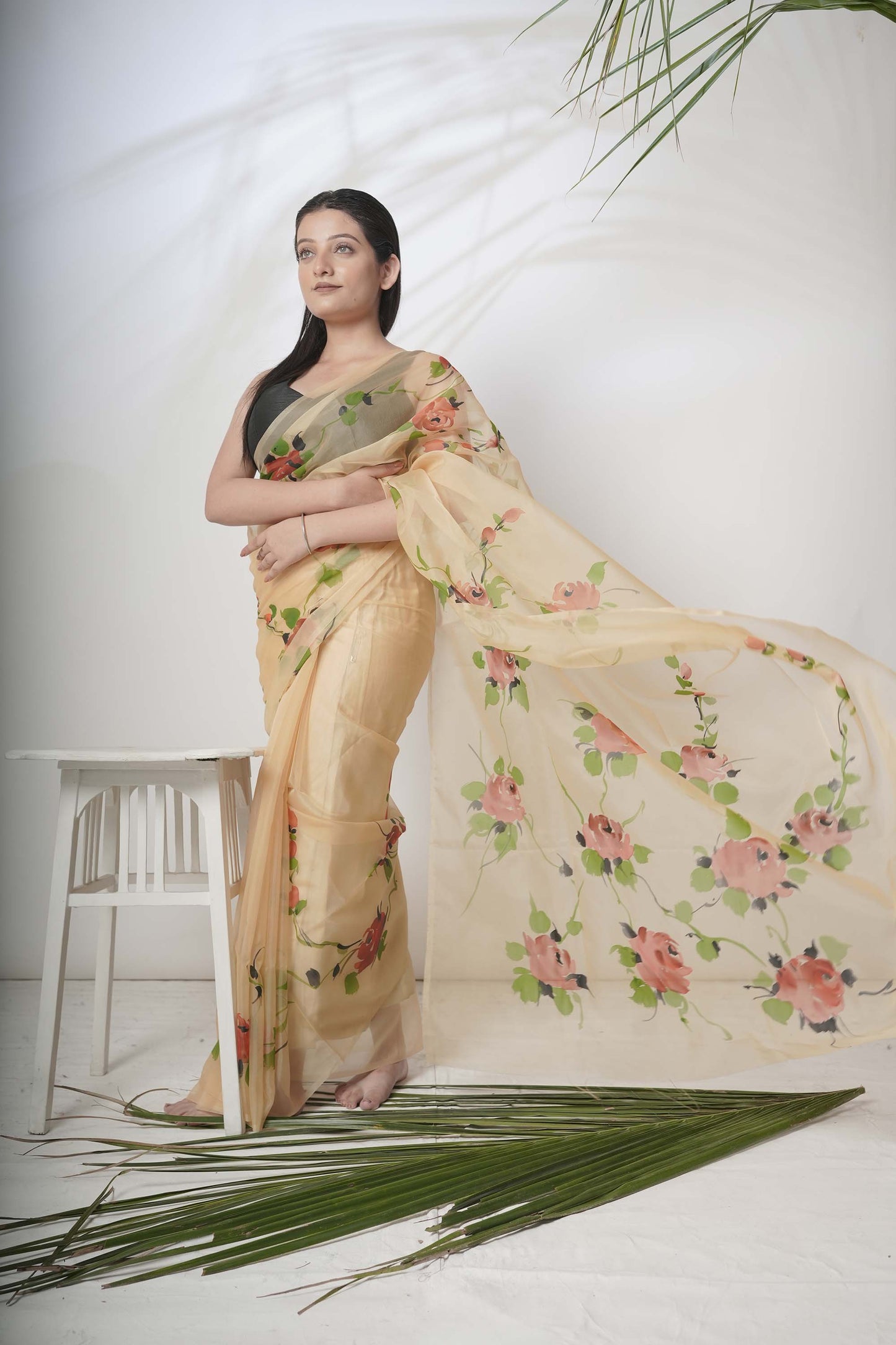 Floral Handpainted Organza Saree