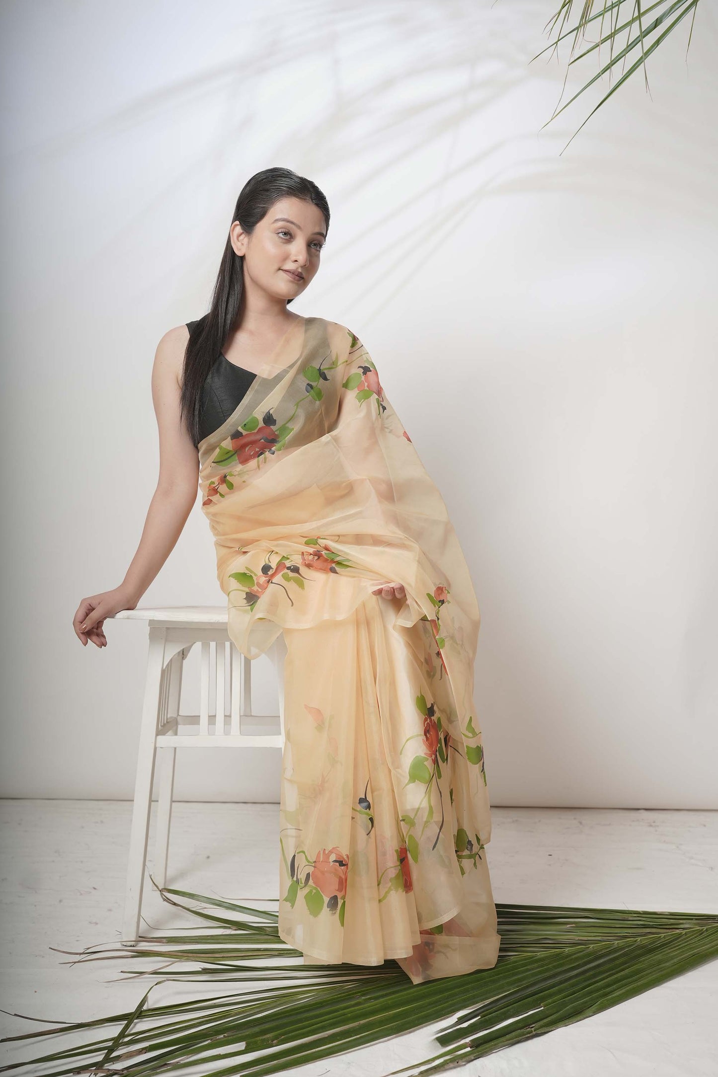 Floral Handpainted Organza Saree