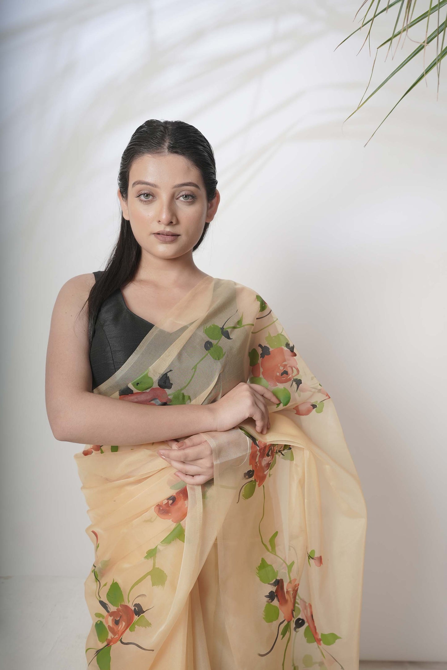 Floral Handpainted Organza Saree