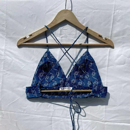 Navy Blue Pattern Kantha Embroidery Bralette