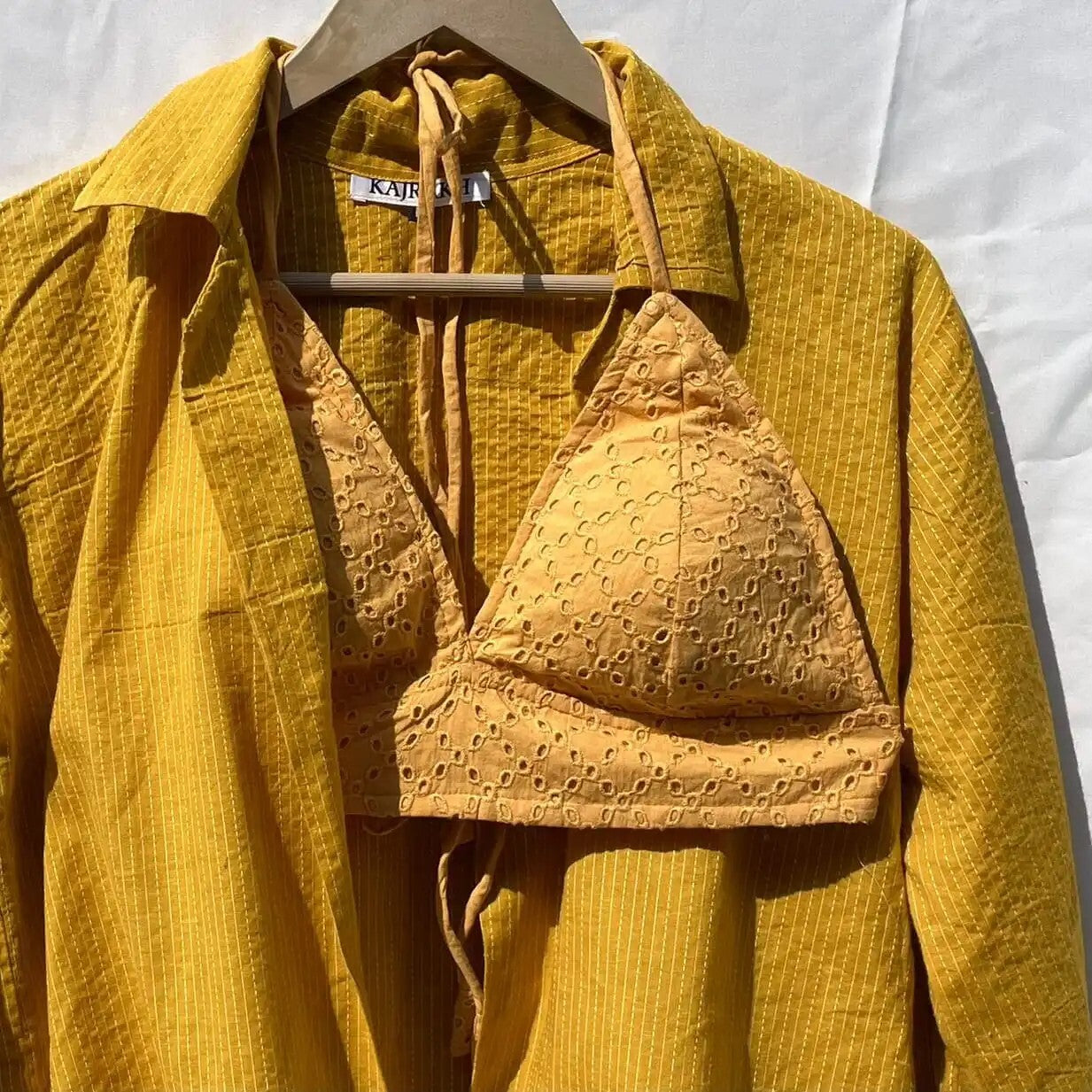 Yellow Katha Shirt with Chikan Bralette Combo