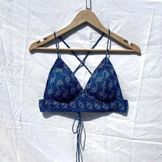 Navy Blue S Pattern Kantha Cotton Bralette