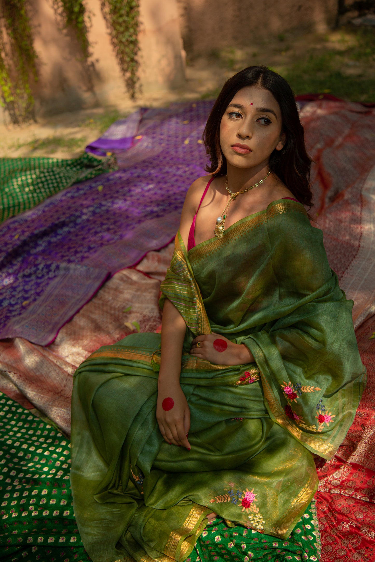 Green Sunehri Saree