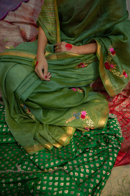 Green Sunehri Saree