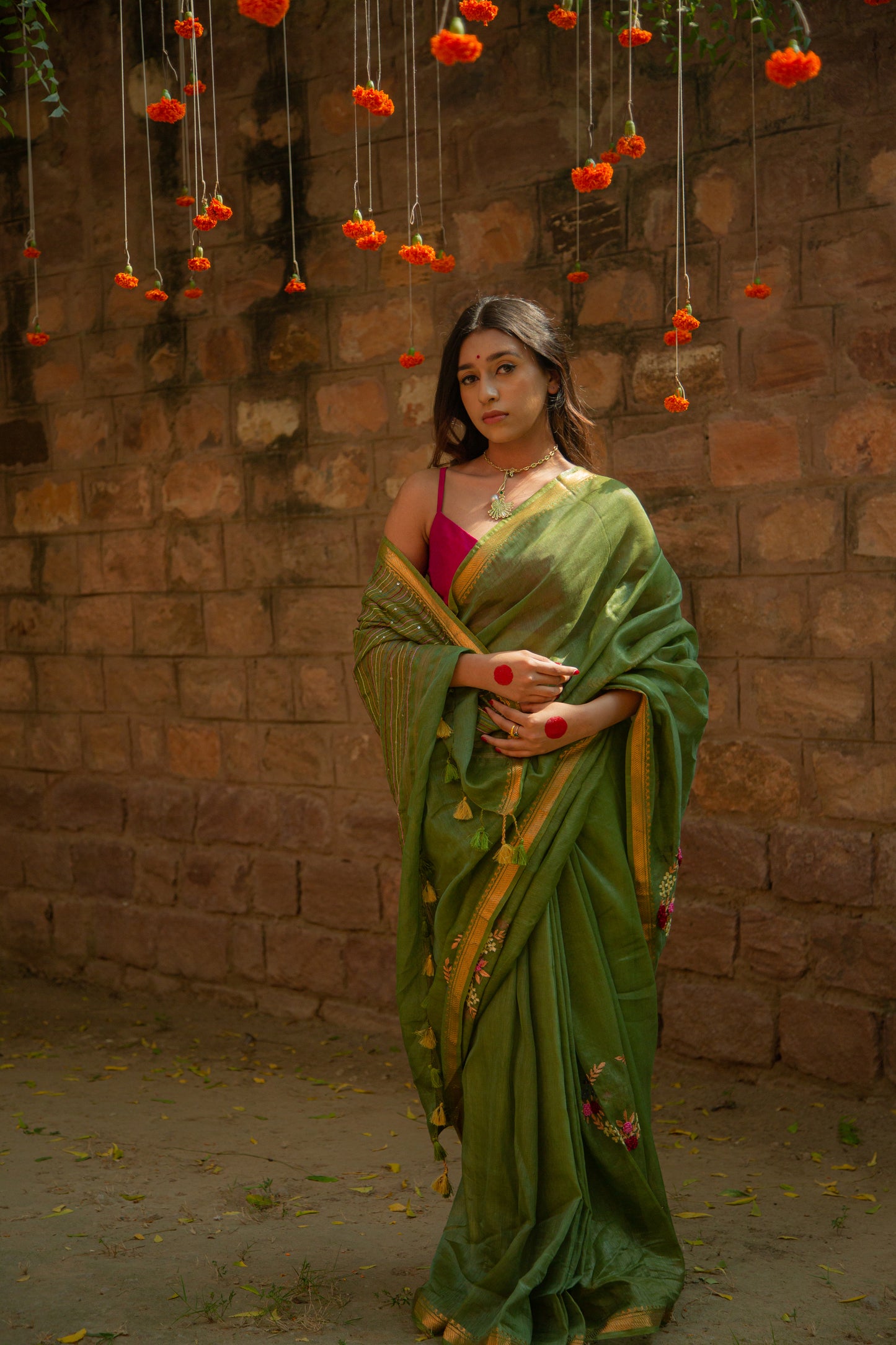 Green Sunehri Saree