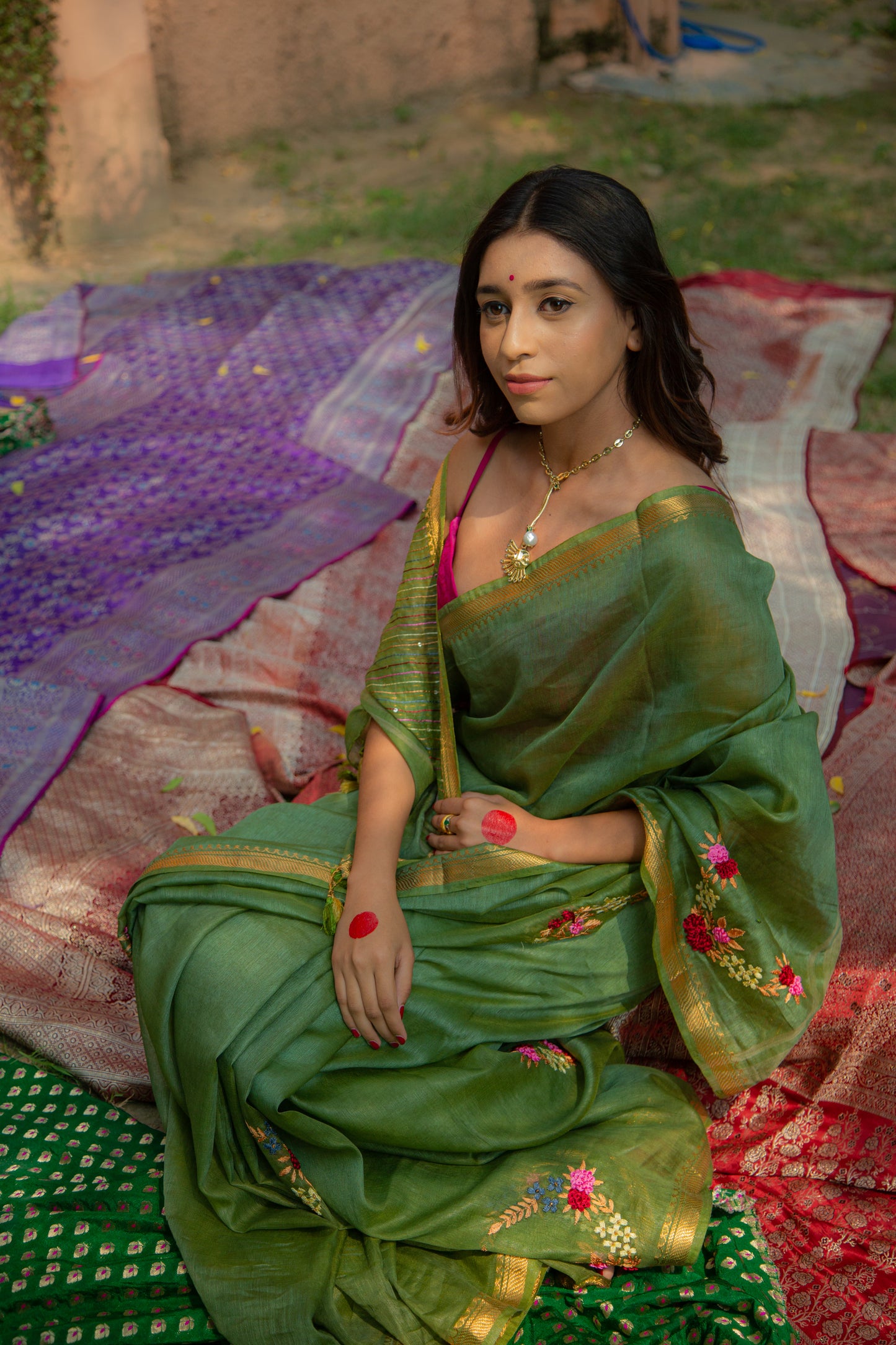 Green Sunehri Saree