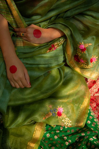 Green Sunehri Saree