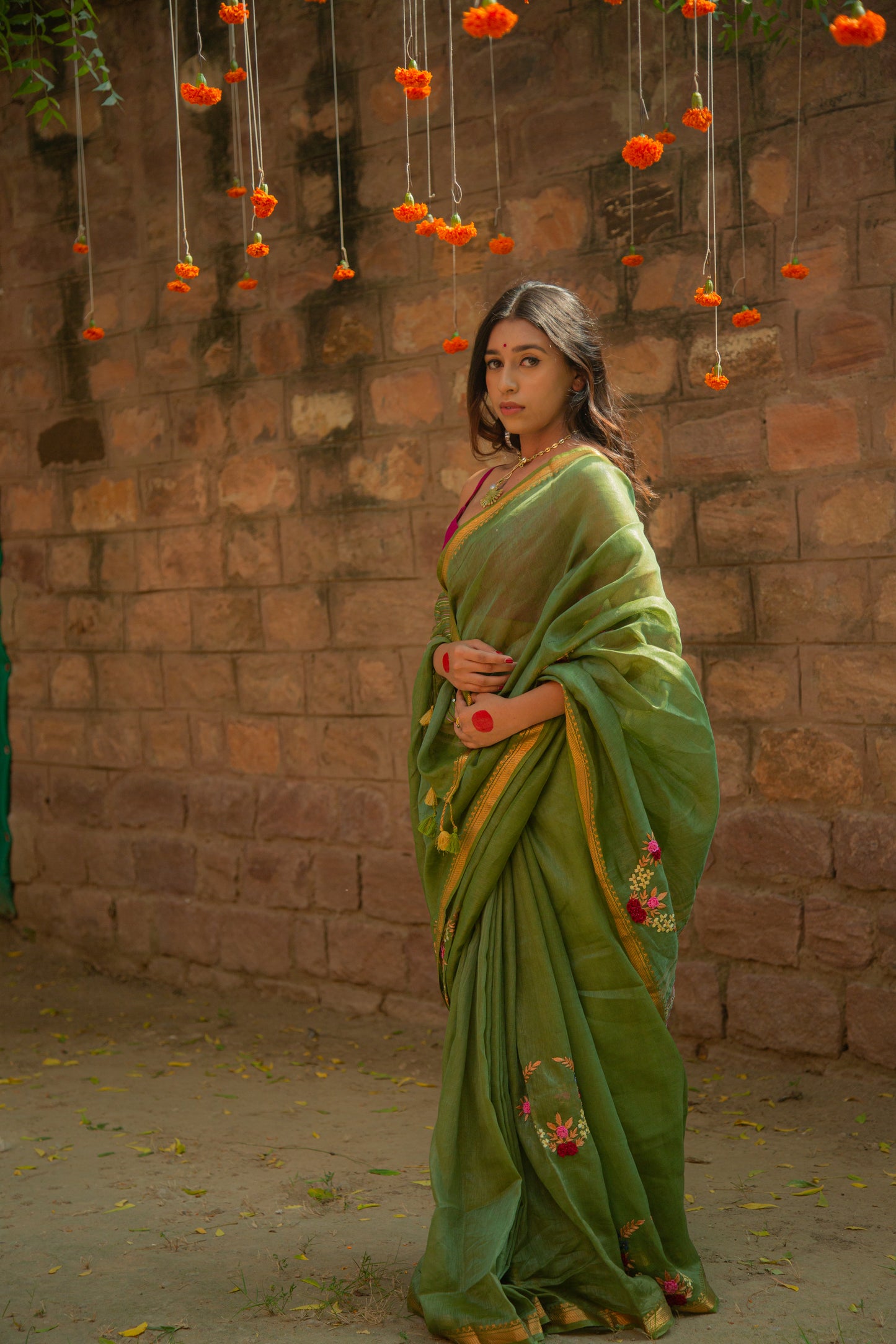 Green Sunehri Saree