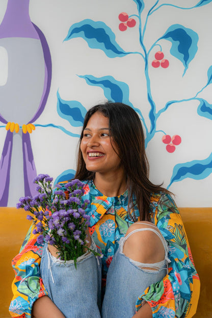 Picnic Date Blooming Love Cotton Collared Top