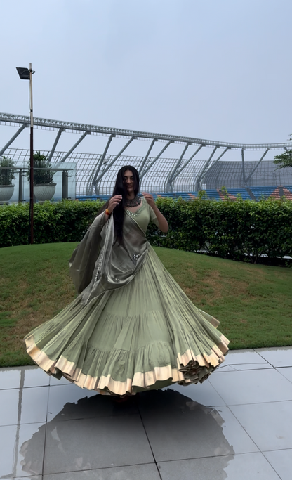 Green Mul Cotton Lehenga