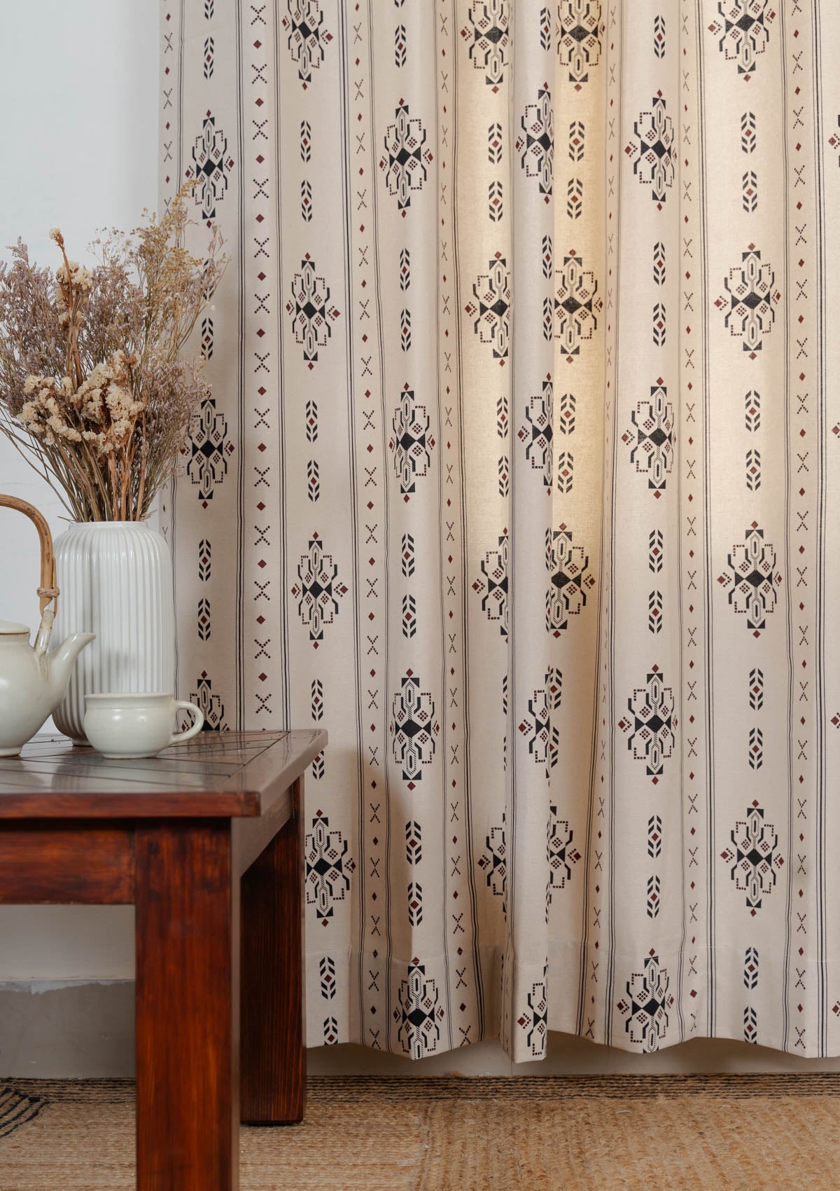 Room Darkening - Gypsy Cream Pure Cotton Geometric Curtain