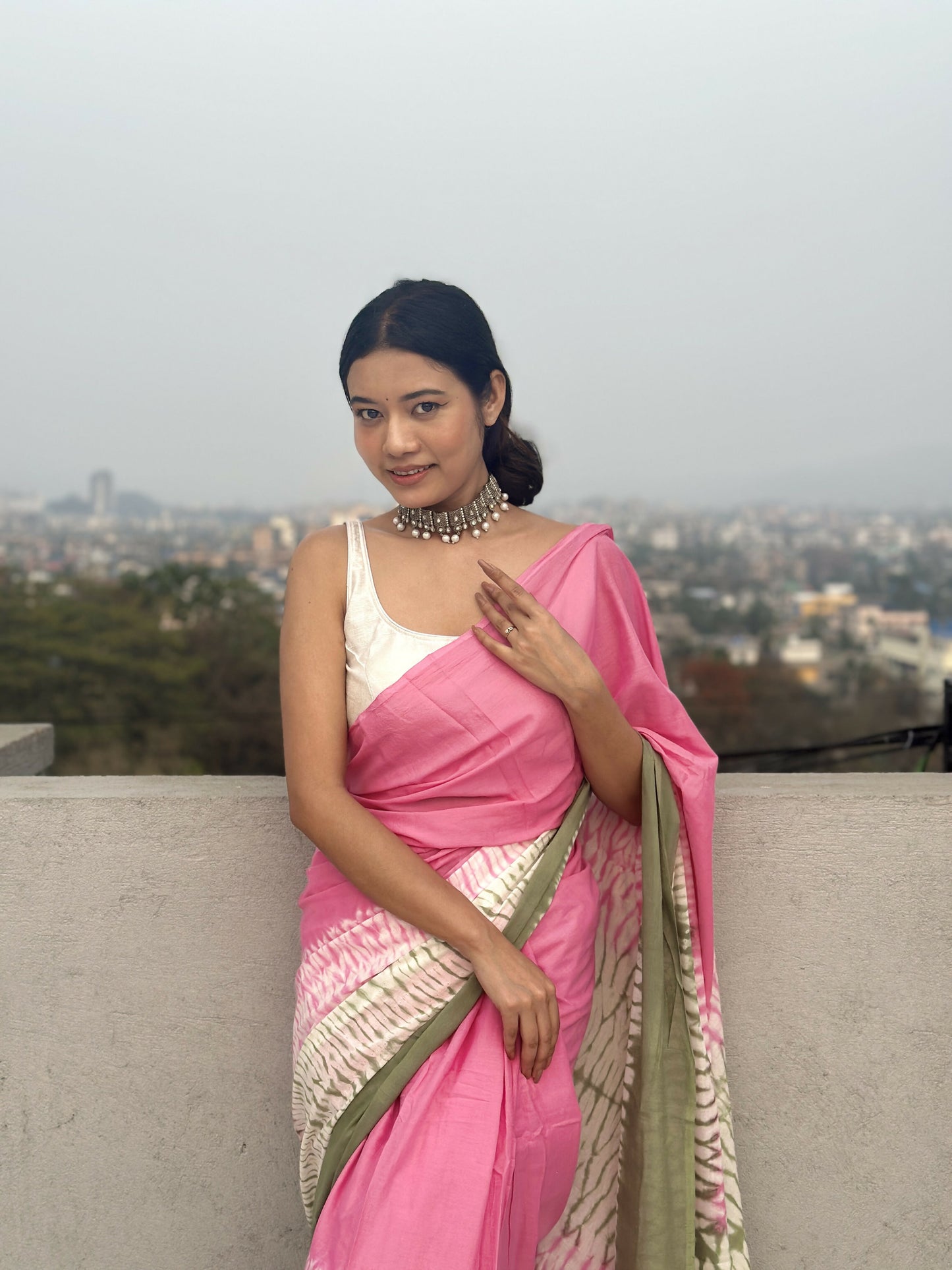 Gulabi Ishq Tie & Dye Shibori Print Natural Dyed Mulmul Cotton Saree