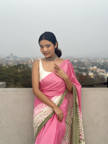 Gulabi Ishq Tie & Dye Shibori Print Natural Dyed Mulmul Cotton Saree