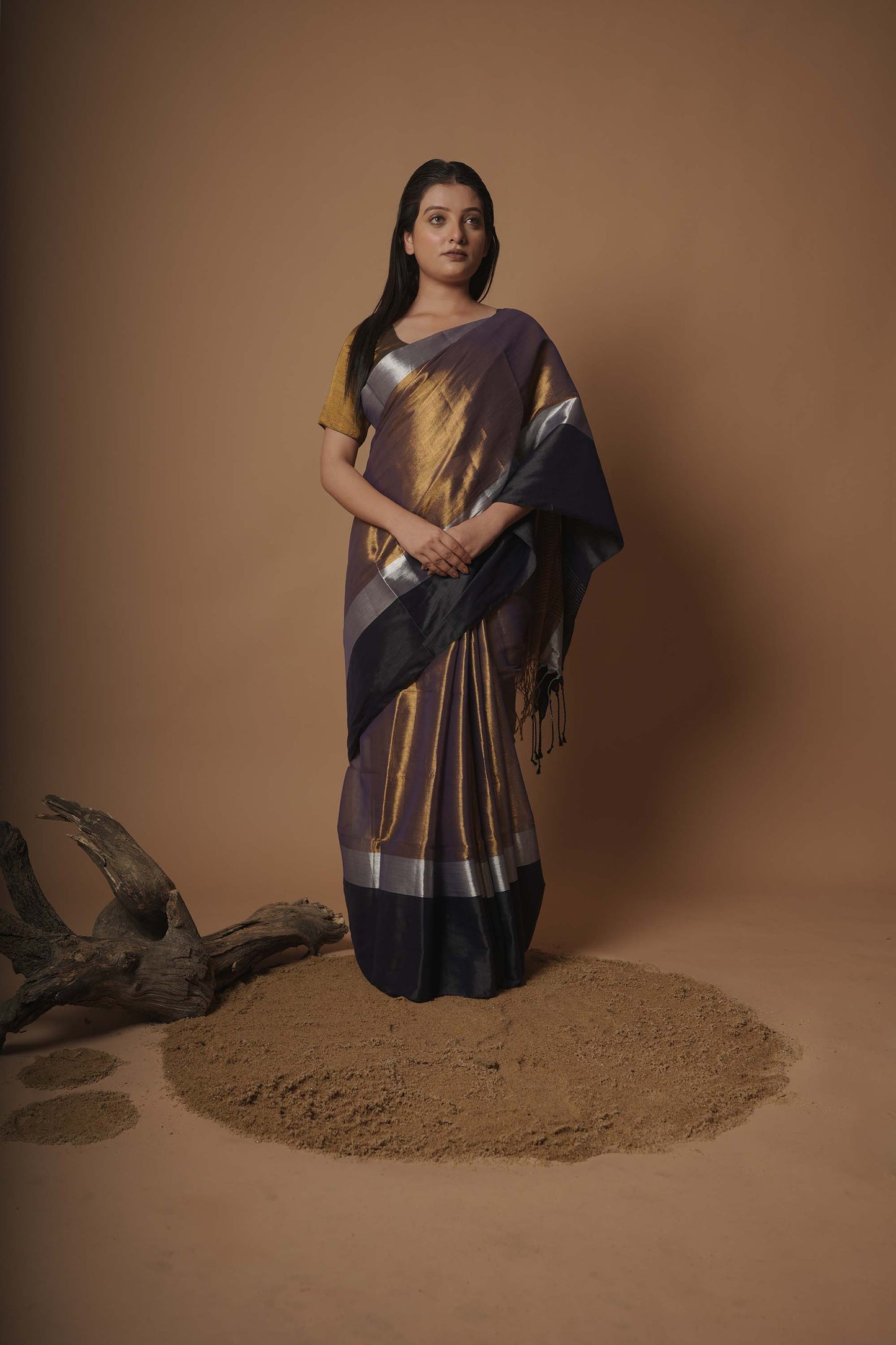 Kaashvi Gold And Black Handloom Tissue Saree