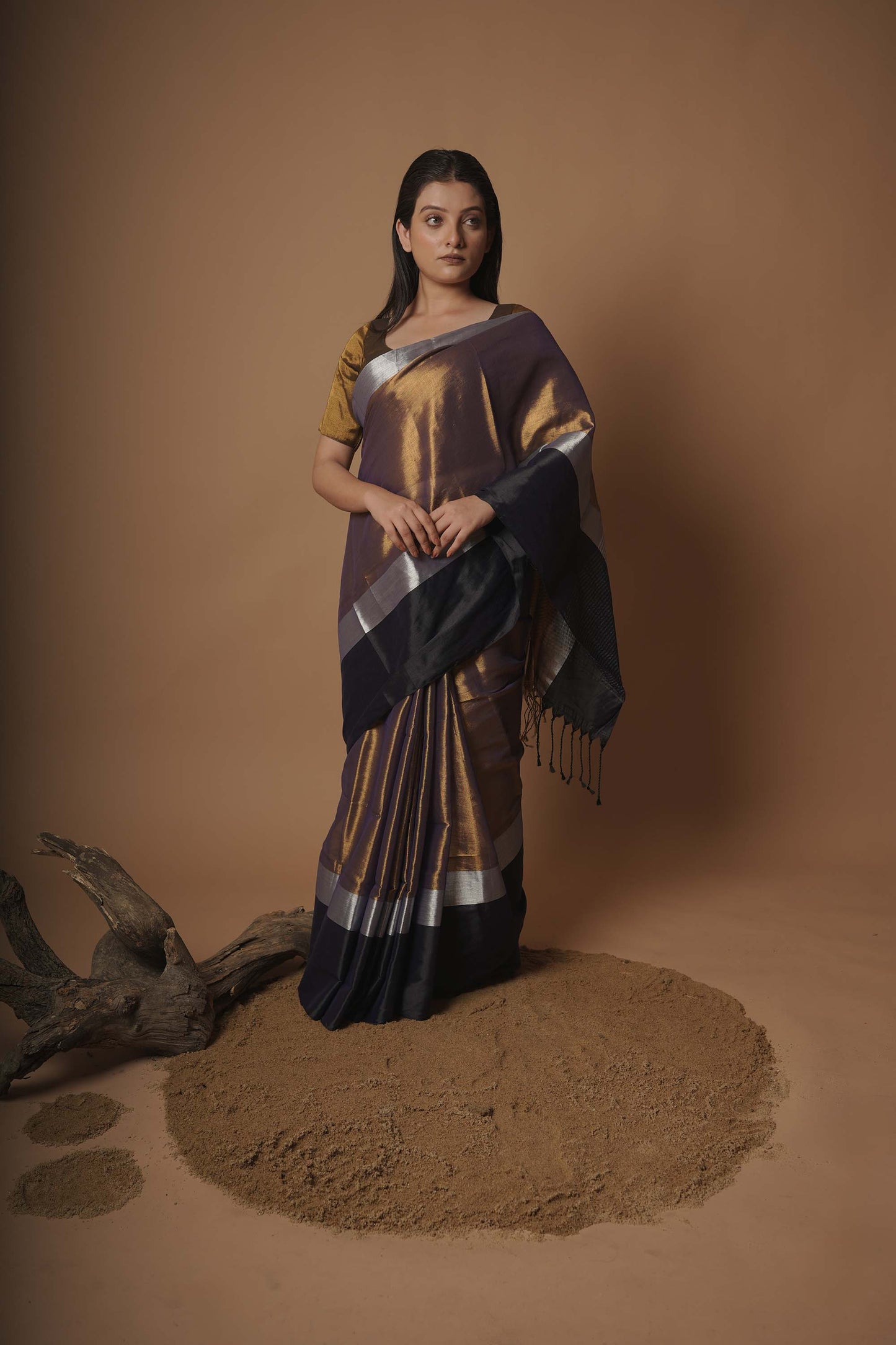 Kaashvi Gold And Black Handloom Tissue Saree