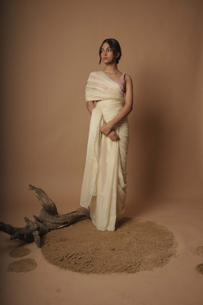 Cascading Moonlight White Scallop Border Saree