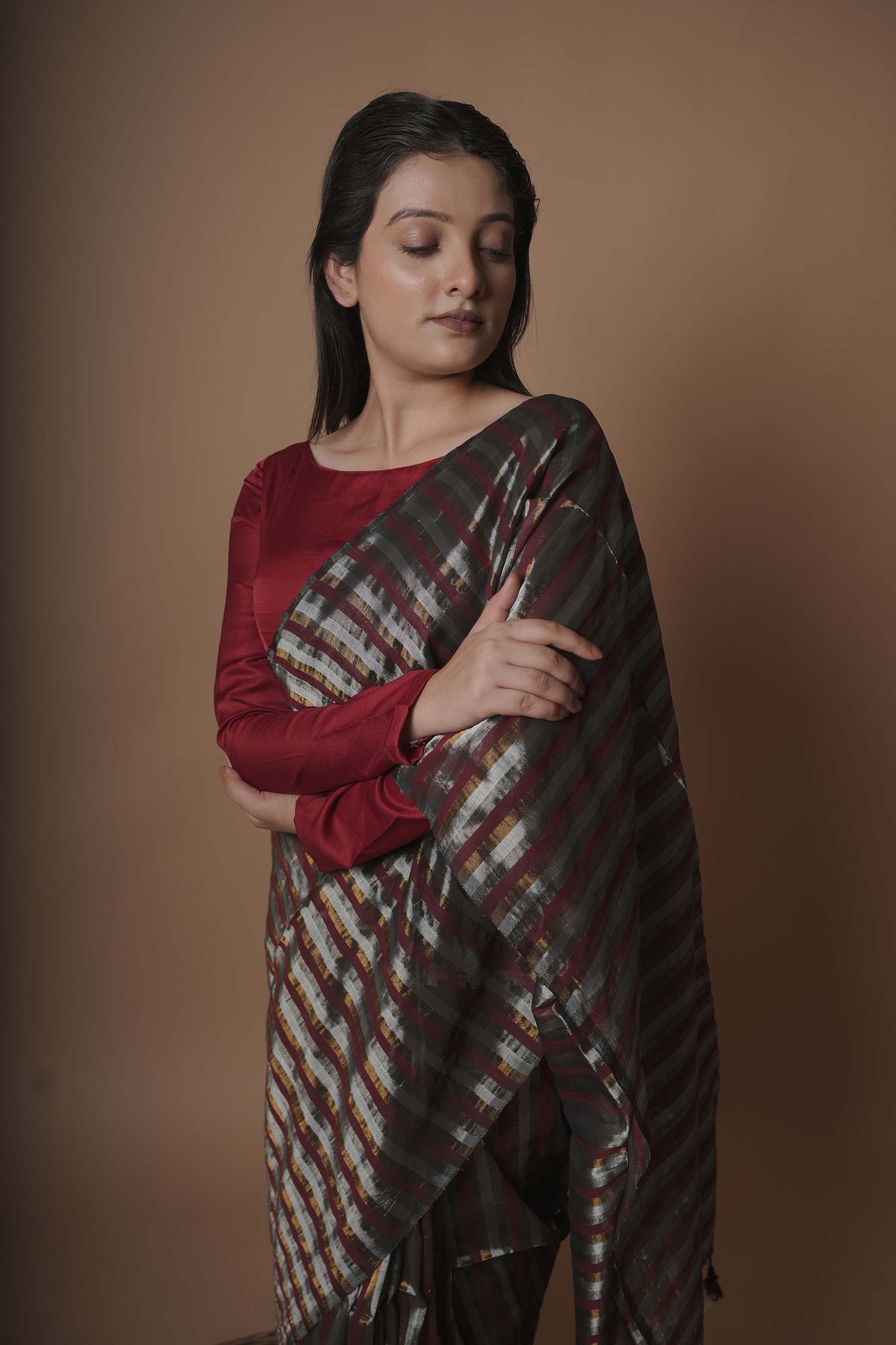 Raagini Maroon Handloom Cotton Saree