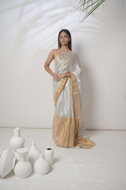 Aarna Gold Border Tissue Saree