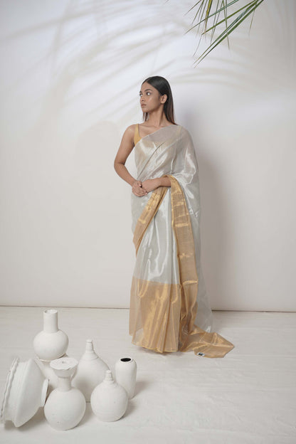 Aarna Gold Border Tissue Saree