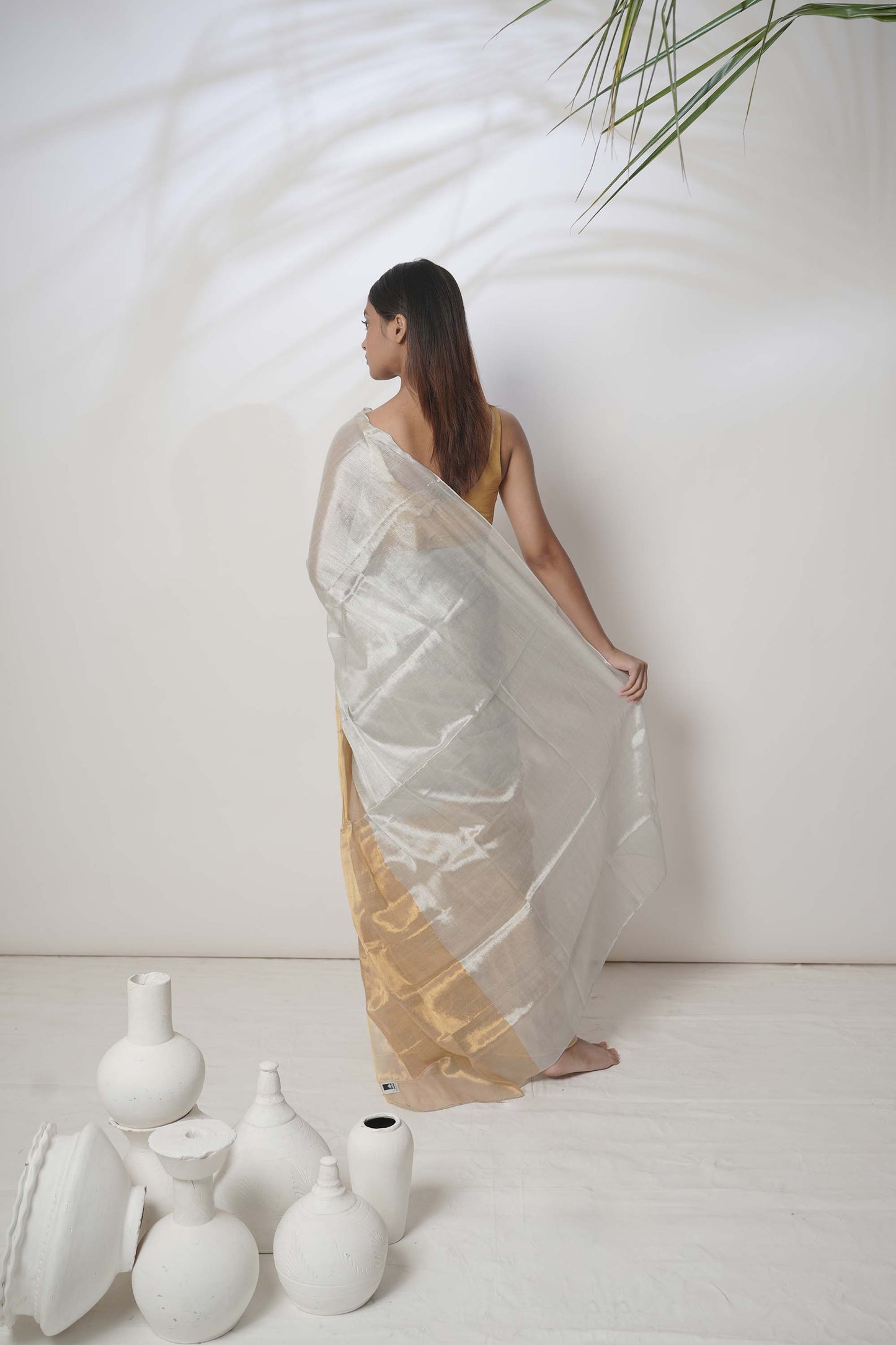 Aarna Gold Border Tissue Saree