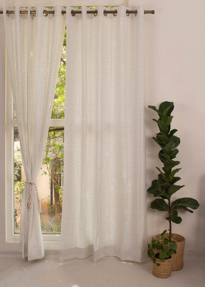 Room Darkening - Hashlines Cotton Geometric Curtain