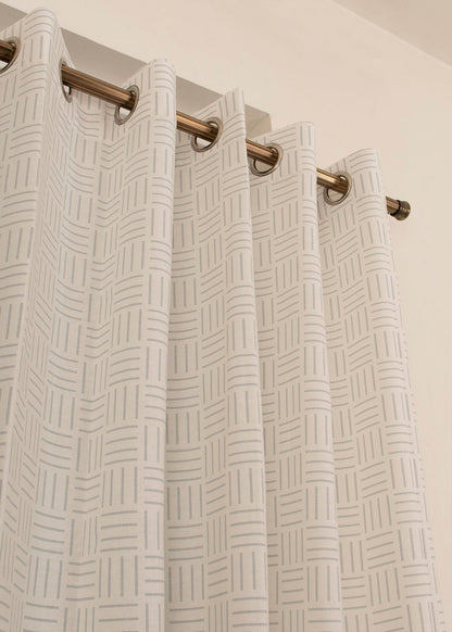 Room Darkening - Hashlines Cotton Geometric Curtain