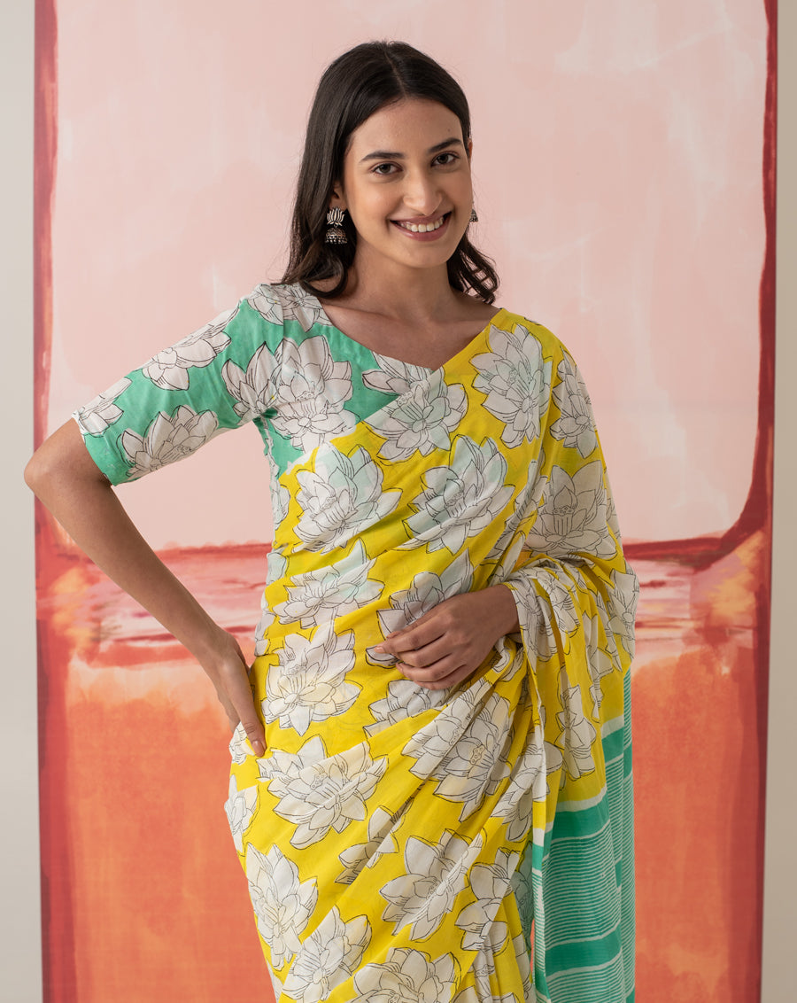 Hema Malini's Mallika - Lotus Print Mul Cotton Saree