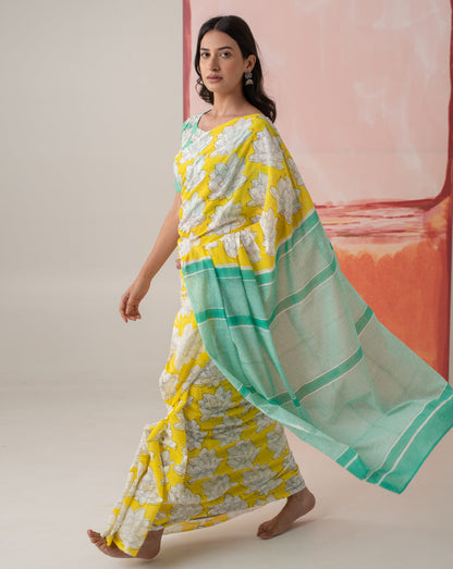 Hema Malini's Mallika - Lotus Print Mul Cotton Saree