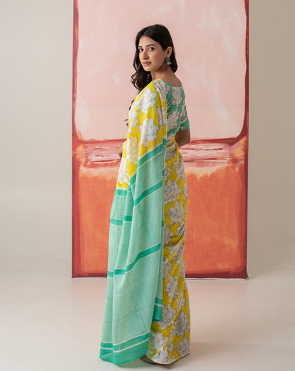 Hema Malini's Mallika - Lotus Print Mul Cotton Saree
