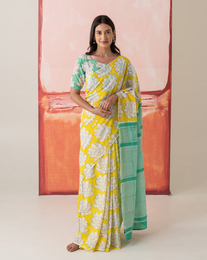 Hema Malini's Mallika - Lotus Print Mul Cotton Saree