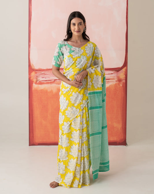 Hema Malini's Mallika - Lotus Print Mul Cotton Saree