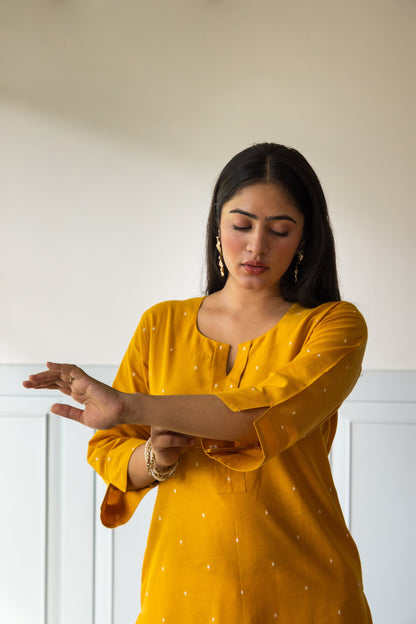 Honey Yellow Embroidered Kurta Pants Set