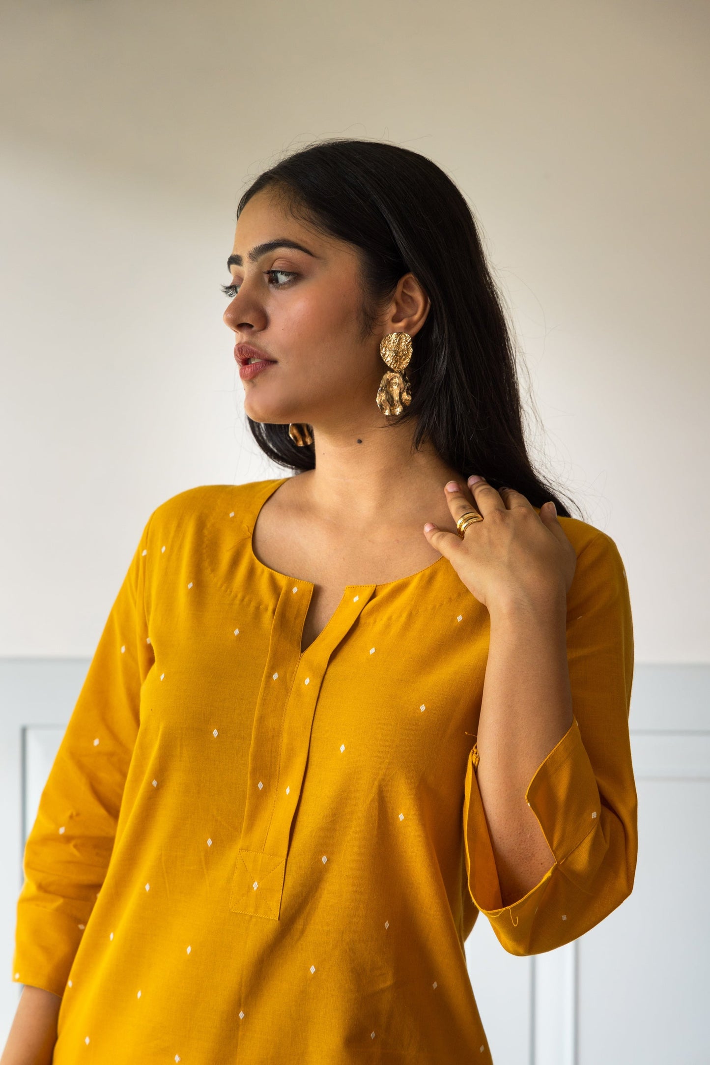 Honey Yellow Embroidered Kurta Pants Set