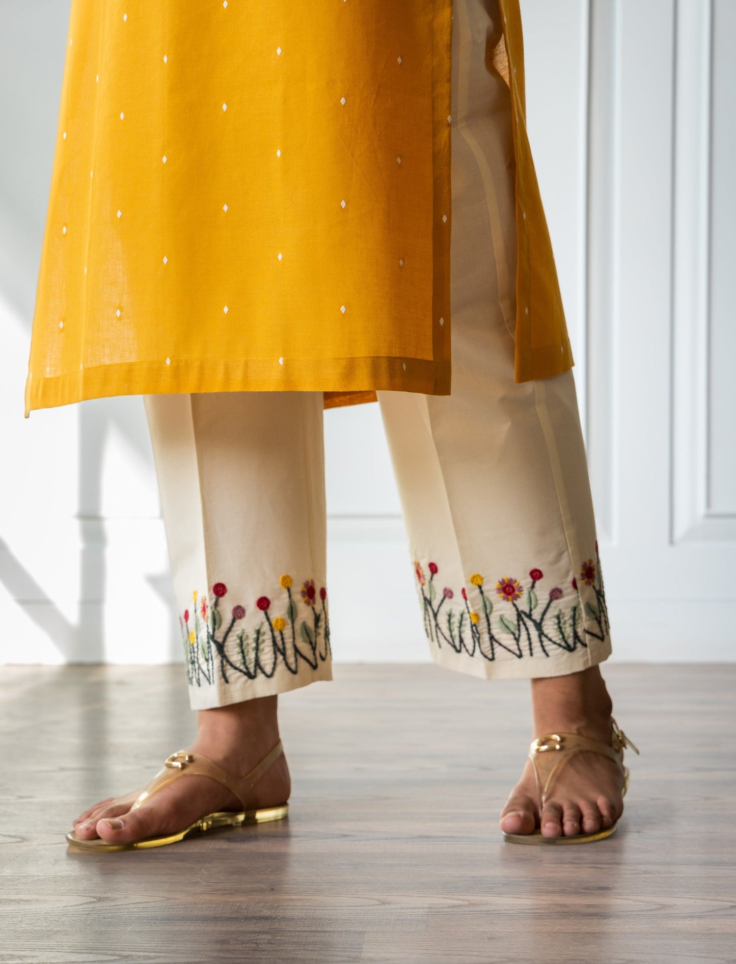 Honey Yellow Embroidered Kurta Pants Set