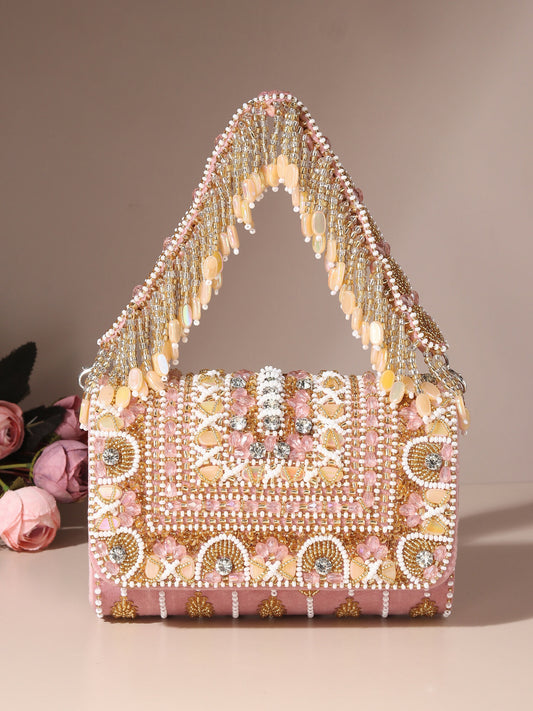 Pink Gem Adorned Flap Bag